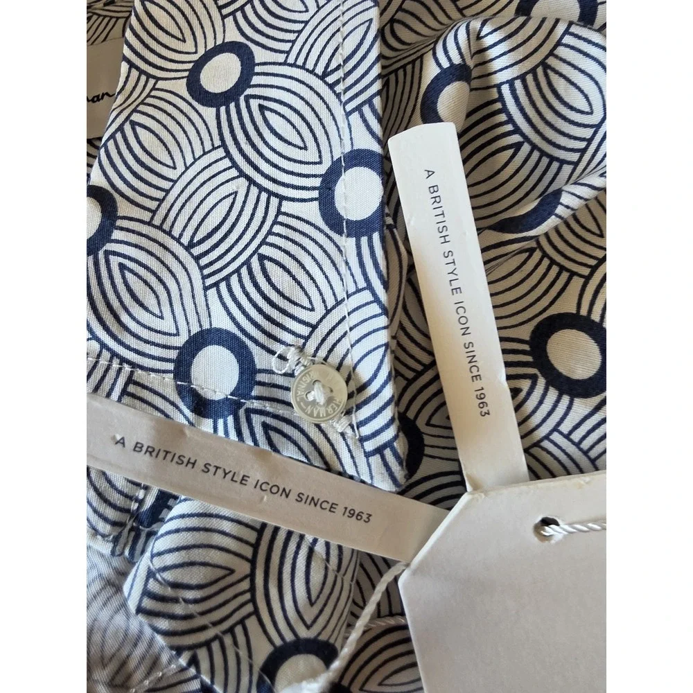 NWT Ben Sherman Button-Up Shirt Mens L Blue White Geometric Short Sleeve Cotton